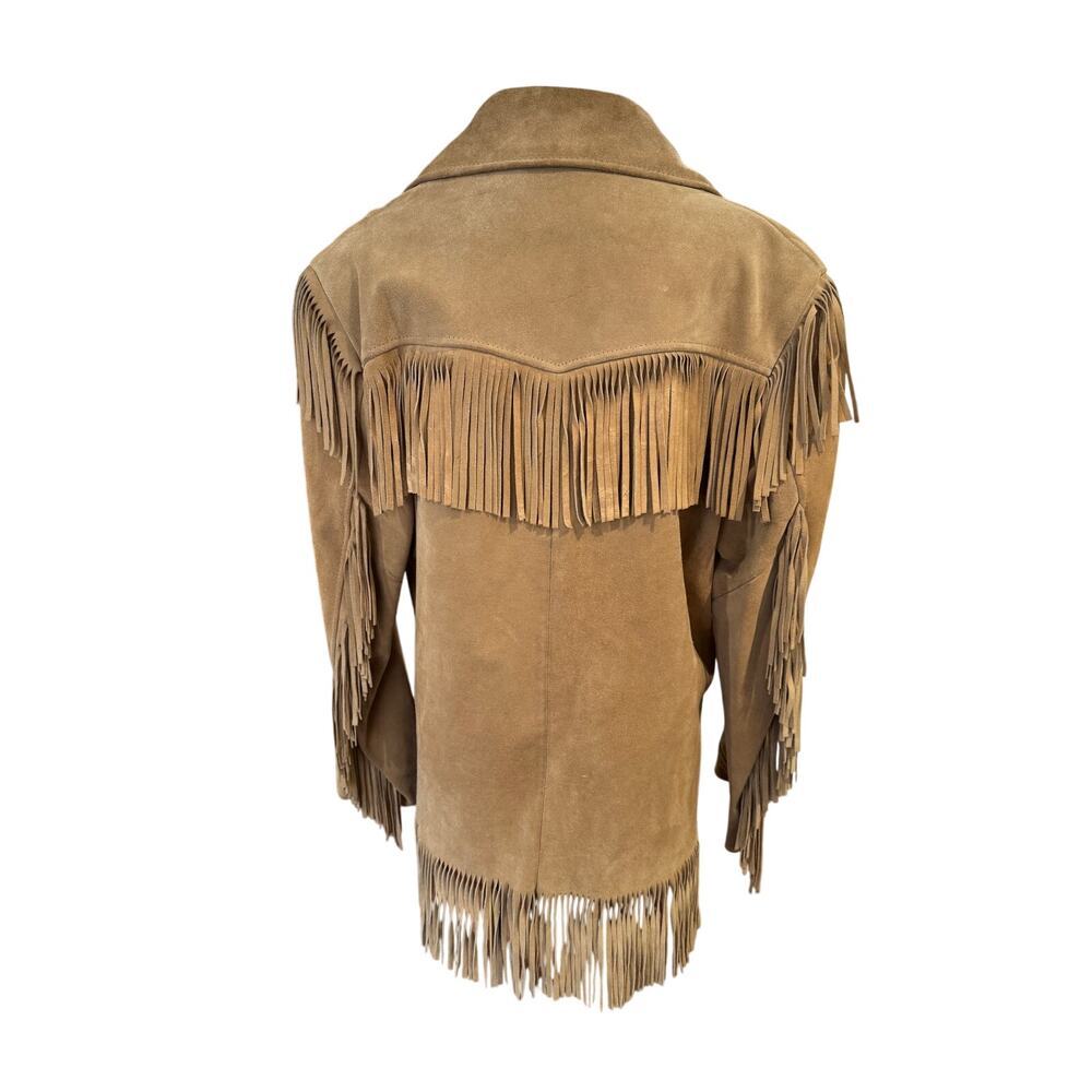 Vintage Sears The Leather Shop Leather Fringe Jacket Brown USA Western - Picture 2 of 16